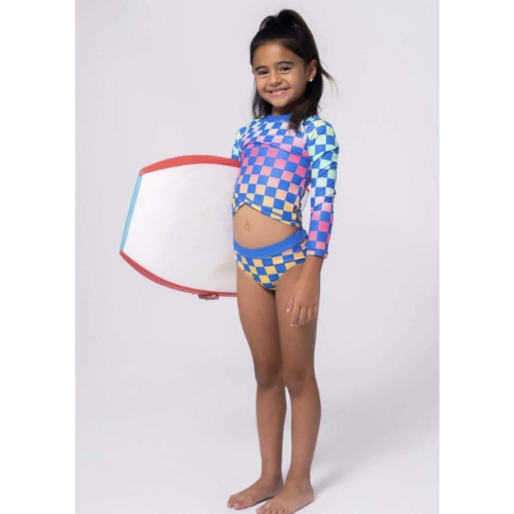 Appaman Girl's 7 Checkerboard Oceana Rash Guard Set Swim Suit Long Sleeve OS8-26 - Picture 2 of 10